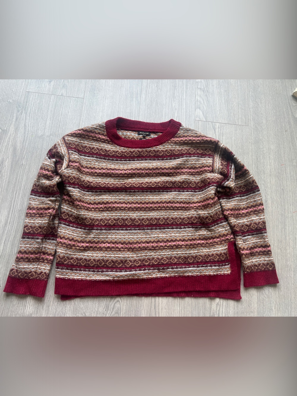 Massimo Dutti Burgundy Fair Isle Crewneck Sweater